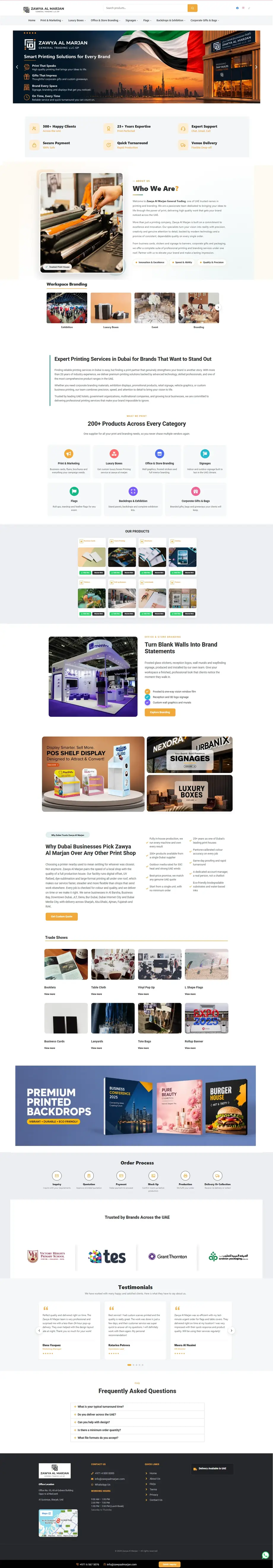 Zawya Al Marjan printing and branding website built on WordPress